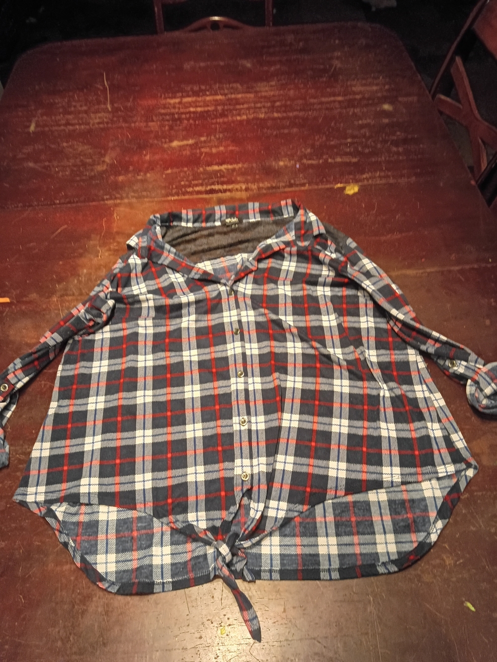 Deb Women's  Blue, Red and White Plaid Button-Down Shirt Blouse